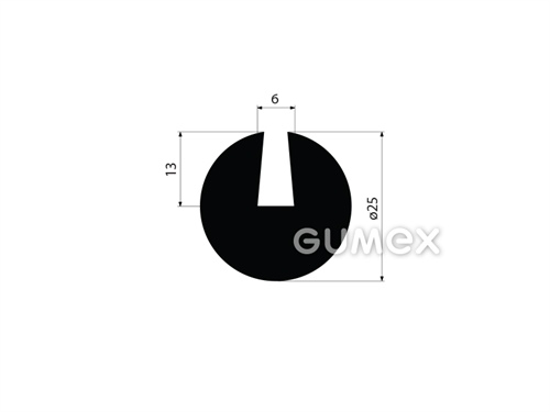 Rundes Gummiprofil, 25mm, Rille 6mm, 60°ShA, NBR, -40°C/+70°C, schwarz, 